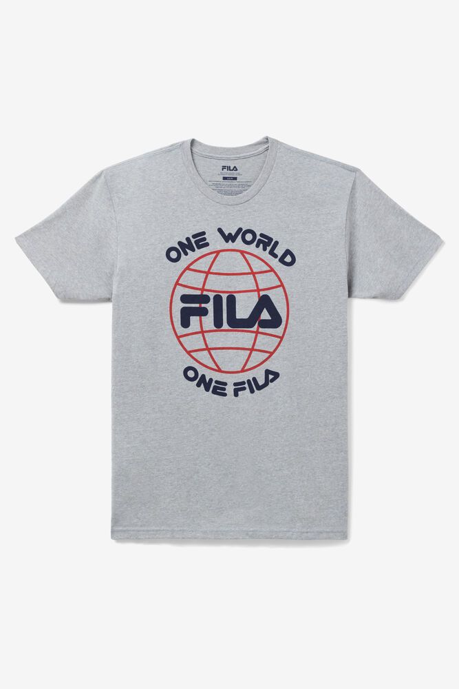 Fila One World Grey T-Shirt Mens - NZ 97328-HVNS